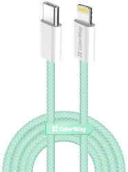 ColorWay Kábel Type-C CW-CBPDCL061-G, Apple Lightning, fonott pamut, PD 27W, 1M zöld (CW-CBPDCL061-G)