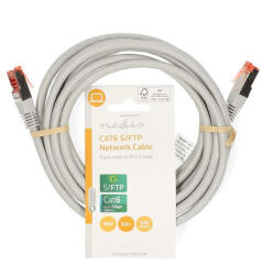 Nedis Cat6 patch kábel, szürke, aranyozott érintkezők, 10/100/1000 Mbit/s, hossz 3m, CCGL85220GY30 (CCGL85220GY30)