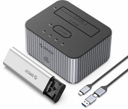 ORICO IT28E-C 2 lemezes dokkolóállomás M. 2 NVME 2.5" /3.5 HDD/2.5" SSD klónozási funkcióval - szürke (169319)