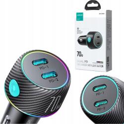 JOYROOM autós gyorstöltő 2x Usb-c 70W, Pd Led háttérvilágítás (JR-CCN02)