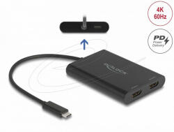 Delock USB Type-C adapter 2 x HDMI 4K 60 Hz-hez DisplayLink grafikával és USB PD-vel (DL-64309)