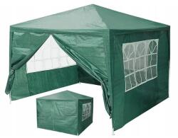  Zöld kerti pavilon sátor 3×3 m, 4 oldalfallal, vízálló PE, fém váz (1089531)