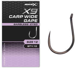 Matrix X9 Carp Wide Gape 10 Barbless Füles, Szakáll Nélküli Horog 10db (GHK199)