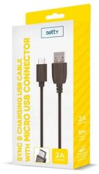 Setty USB kábel, Micro USB, (1 méter 2A), fekete