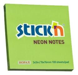 Stickn Öntapadó jegyzettömb STICK`N 76x76mm neon zöld 100 lap (21167) - tonerpiac