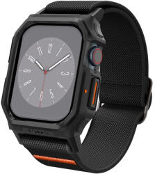 Apple Watch 10 (46 mm), textíl pótszíj, szilikon keret, közepesen ütésálló, Spigen Lite Fite Pro, fekete - tok-shop