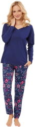 Italian Fashion Pijama dama ITALIAN FASHION FOLK lung albastru închis/print: 3XL (AAF-KPZ-FOLK-DDGD 3XL)