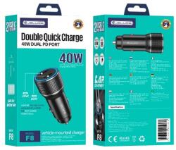 Jellico autós töltő F8 PD 40W 2xUSB-C Fekete