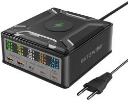 BlitzWolf 070921 BlitzWolf BW-S28 asztali töltő, 2xUSB-A, 3xUSB-C (fekete) (070921)