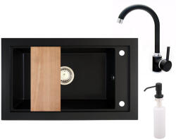 NERO Panama + magasított csaptelep + vágódeszka + adagoló (fekete) - miniwebshop - 51 800 Ft
