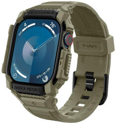 Apple Watch 10 (46 mm), Szilikon védőkeret, ütésálló, szíjjal, Spigen Rugged Armor Pro, sötétzöld - tok-shop