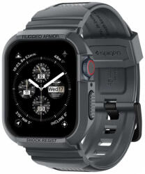 Apple Watch 4-6, SE, SE (2022) (44 mm) / Watch 7-9 (45 mm), Szilikon védőkeret, ütésálló, szíjjal, Spigen Rugged Armor Pro, sötétszürke