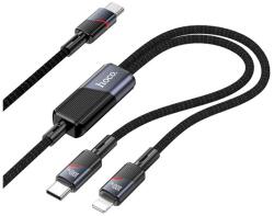 hoco. U139 adatkábel 2in1 (Type-C - lightning/Type-C, 100W, gyorstöltő, 120cm, cipőfűző) FEKETE (U139)