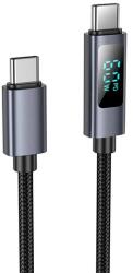 hoco. U112 adatkábel (Type-C - Type-C, 60W, PD gyorstöltő, 100cm, LED kijelző, cipőfűző) FEKETE (U112_BLACK) - bluedigital
