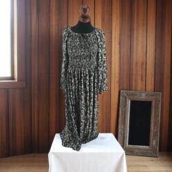 Ie traditionala Rochie lunga de vara cu maneca 3 4 si imprimeu floral verde