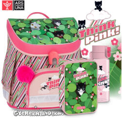 Ars Una mágneszáras cicás iskolatáska SZETT - Think Pink Leaves (5993120025303SZ)