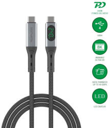 4smarts DigitCord USB4 USB-C to USB-C Cable 240W - здрав USB4 кабел с въжена оплетка и дисплей, за устройства с USB-C порт (150 см) (черен)