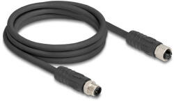 Delock M12 kábel L-kódolt 4 tűs apa - anya PUR húzóláncokhoz alkalmas 2 m fekete (DL-80520)