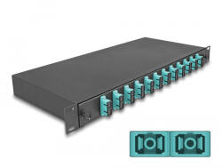 Delock 19 optikai szálösszefűző doboz 12 db. SC Duplex OM3 1U teljes elrendezés kész az összefűzésre (DL-67007)