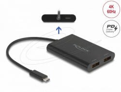 Delock USB Type-C adapter 2 x DisplayPort 4K 60 Hz-hez DisplayLink grafikával és USB PD-vel