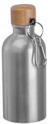 Kulacs alumínium 400ml-es, karabínerrel, bambusz kupakkal, szürke