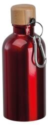 Kulacs alumínium 400ml-es, karabínerrel, bambusz kupakkal, piros