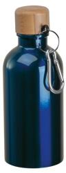  Kulacs alumínium 400ml-es, karabínerrel, bambusz kupakkal, sötétkék