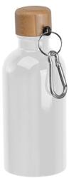  Kulacs alumínium 400ml-es, karabínerrel, bambusz kupakkal, fehér
