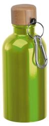  Kulacs alumínium 400ml-es, karabínerrel, bambusz kupakkal, zöld
