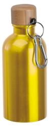  Kulacs alumínium 400ml-es, karabínerrel, bambusz kupakkal, sárga