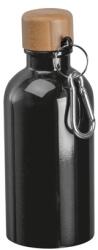  Kulacs alumínium 400ml-es, karabínerrel, bambusz kupakkal, fekete