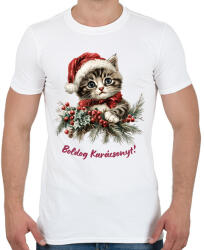 printfashion Karácsonyi cica sapiban - Férfi póló - Fehér (17152455)