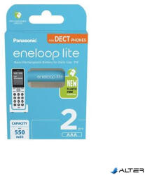 Panasonic Tölthető elem, AAA mikro, 2x550 mAh Ni-MH, PANASONIC "Eneloop Lite (BK4LCCE-2DE-N)