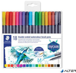STAEDTLER Ecsetirón készlet, 0, 5-0, 8/1, 0-6, 0 mm, kétvégű, STAEDTLER "3001", 18 szín (3001 TB18) - alter