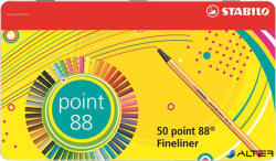 STABILO Tűfilc készlet, 0, 4 mm, fém doboz, STABILO "Point 88", 47+3 különböző szín (8850-6) - alter