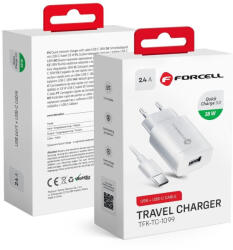 Forcell F-ENERGY TFK-TC-1099 utazó töltő kábellel (Usb A-Usb C) 18W fehér