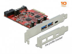 Delock PCI Express x4 Kártya - 1 x külső USB Type-C anya + 2 x külső A-típusú USB anya SuperSpeed U (DL-90492)