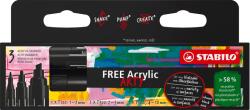STABILO FREE Acrylic, fekete - 3 db a csomagban 3 különböző heggyel T100, T300, T800C