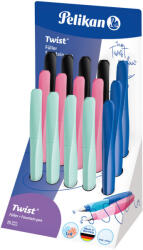 Pelikan Stilou twist penita m, grip ergonomic, ambidextru, 1 rezerva mare inclusa, prezentare pe display 15 buc, diverse culori (607629)
