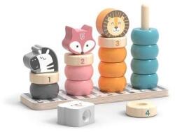 Viga Toys Fából készült toronyépítő gyűrűk állatokkal