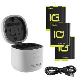 Telesin Allin Box GP-BTR-906-GY-B Telesin Vízálló Hármas Töltő GoPro Hero 9 / Hero 10 + 3 Akkumulátorhoz
