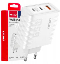 AMiO hálozati Töltő - USB-2xUSB-C - 65W 100-240V