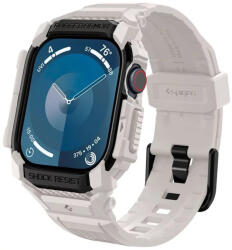 Apple Watch 10 (42 mm), Szilikon védőkeret, ütésálló, szíjjal, Spigen Rugged Armor Pro, bézs