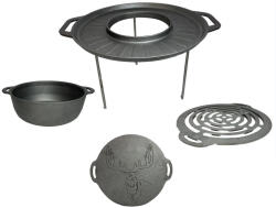 Kályhaház 4 db-os Multifunkciós Grilltárcsa szett, öntöttvasból, lábakkal - 49, 5 cm