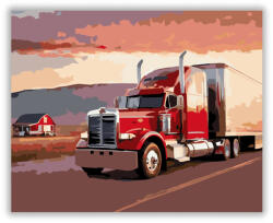  Piros és Króm Nyerges Kamion Naplementében - számfestő készlet