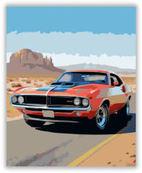  Narancssárga Klasszikus Izomautó a Sivatagi Úton - számfestő készlet