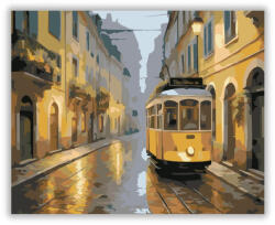  Sárga Villamos Történelmi Európai Utcán - számfestő készlet