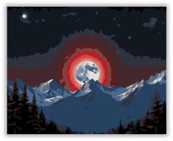  Teljes Holdfogyatkozás Hegyi Tájjal - számfestő készlet