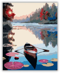  Vörös Evezős Csónak Tavirózsák Között - számfestő készlet