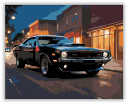  Fekete Dodge Challenger Éjszakai Városi Szenében - számfestő készlet